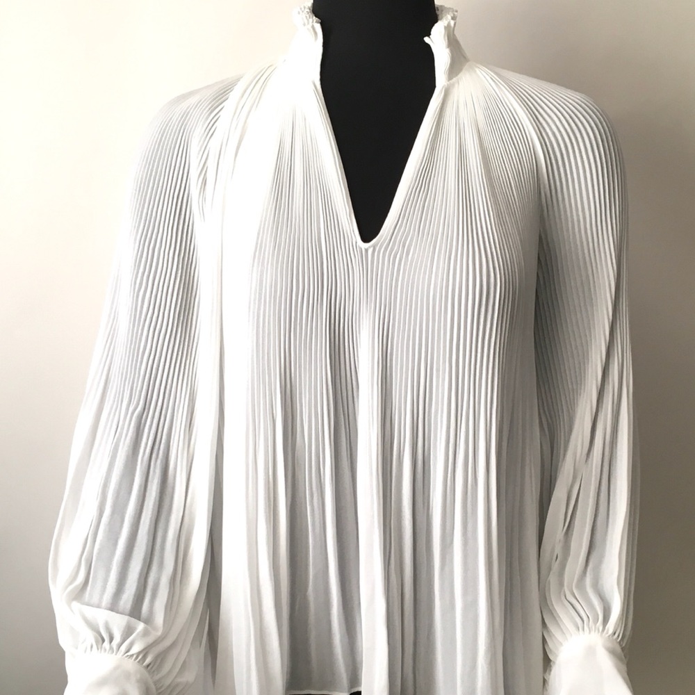Bebe White Pleated Blouson Blouse